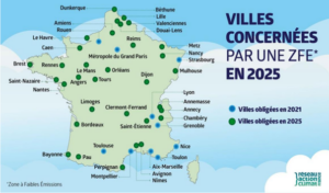 Villes concernées par une ZFE en 2025